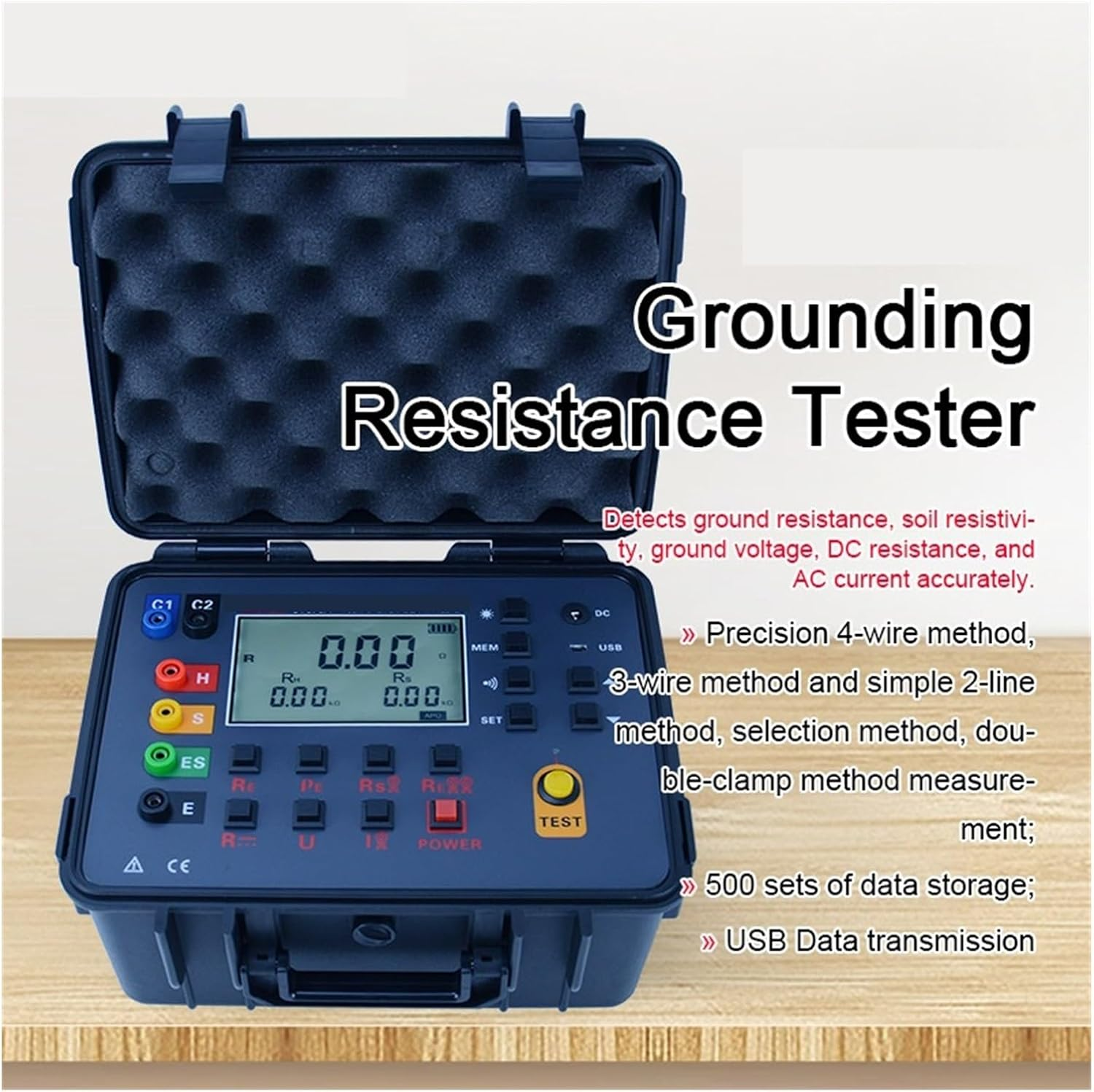 Insulation Tester, Digital Double Clamp Grounding Resistance Tester Large Screen Backlight with Carry Box image number 3