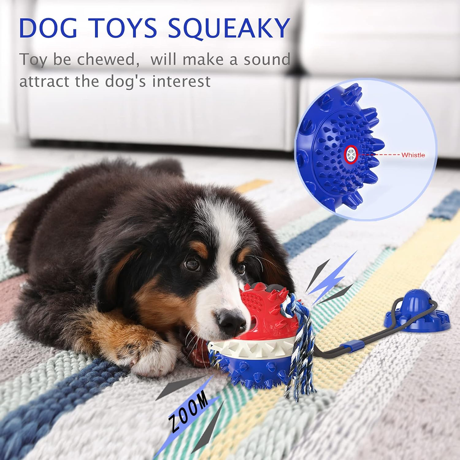 Dog Toys, Dog Chew Toys for Aggressive Chewers,Dog Rope Toys with Suction Cup for Puppy Dogs,Dog Training Treats Teething Toys for Boredom Dog Puzzle Toy Treat Food Dispensing Ball Toys (Navy Blue) image number 6