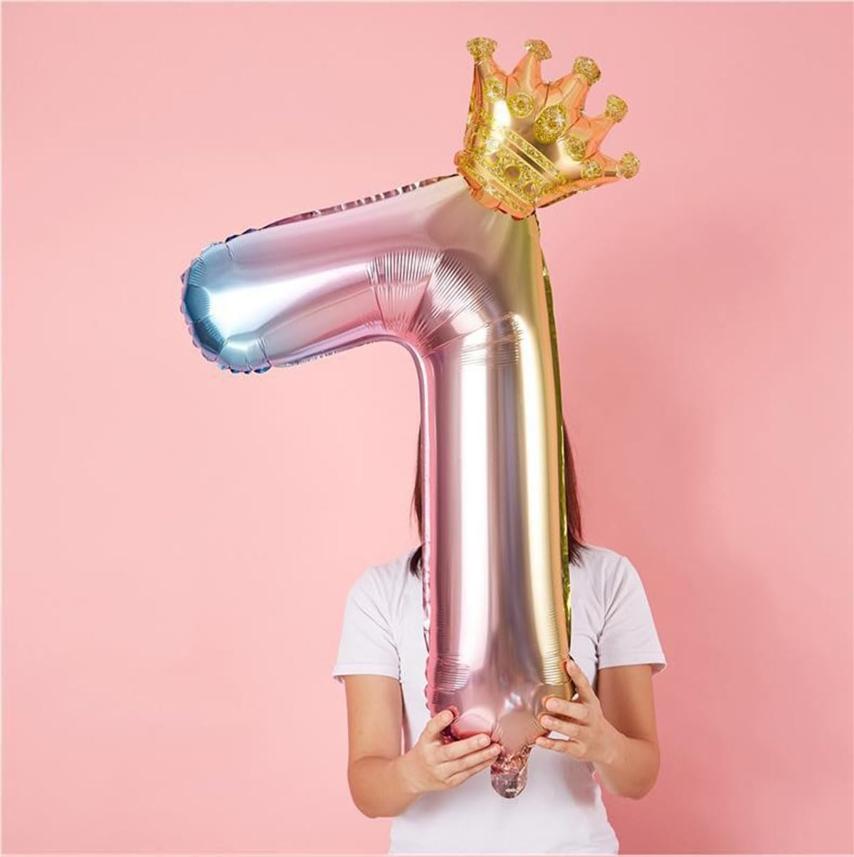 Large Rainbow Number Balloons 7Th Birthday Number Balloon with Detachable Crown Air Helium Digital Balloon Kids Birthday Party Decorations 40Inch (Number 7) image number 2