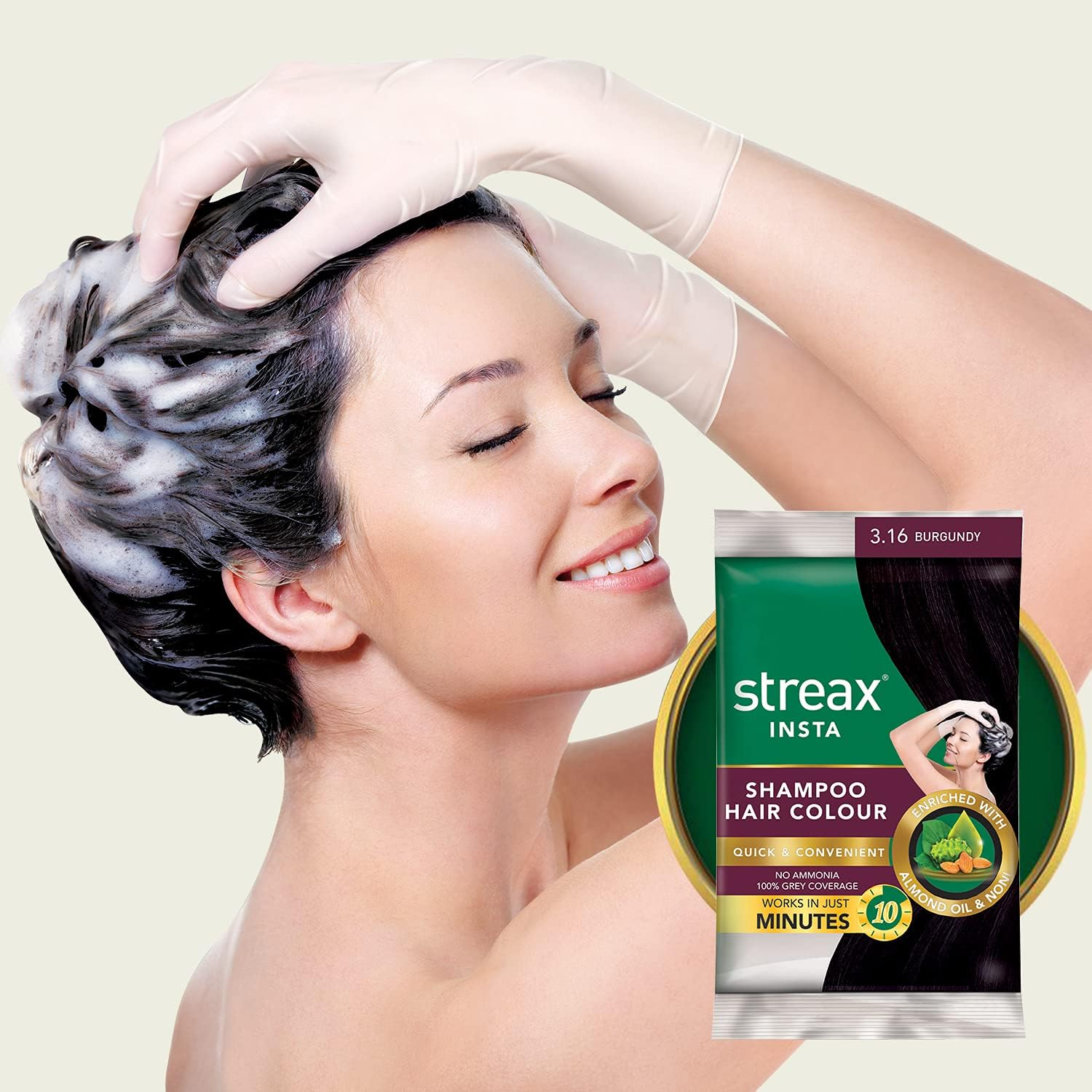Streax Insta Shampoo Hair Colour for Men & Women | Enriched with Almond Oil & Noni Extracts | Long-Lasting Instant Colour | Burgundy, 15 Ml (Pack of 16) image number 4