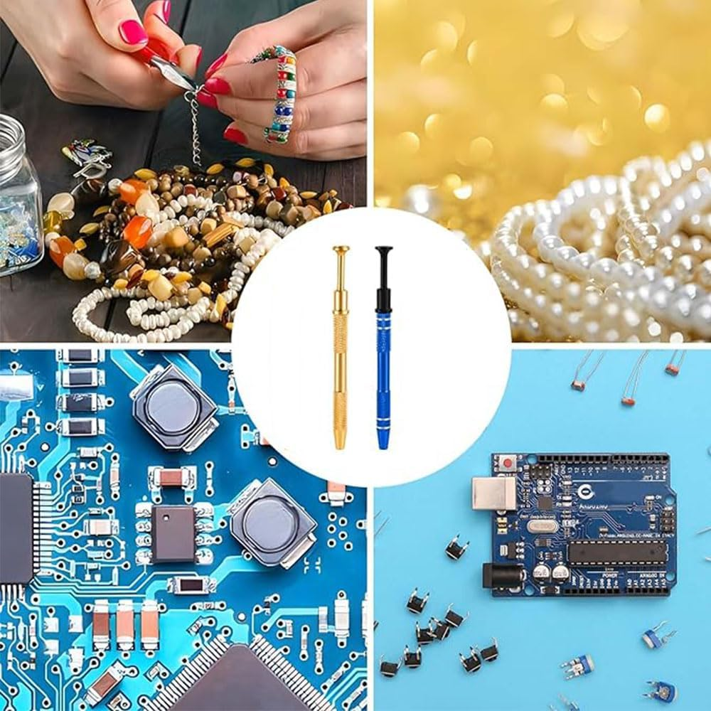 2 Pcs Piercing Ball Grabber, Pick up Tool with 4-Claw,Beads Gems Parts Claw Picker, Stainless Jewel Diamond Tweezers for Electronic Component Catcher for Tiny Objects in Home Office (Golden+Blue), image number 4