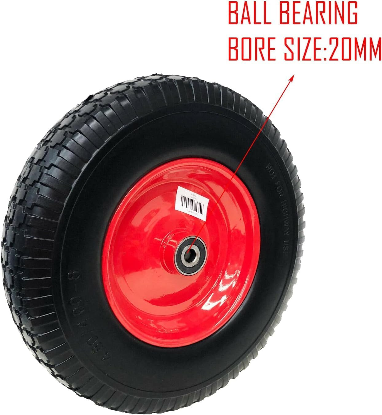 2PCS Flat-Free 16" 4.8/4.00-8 Wheelbarrow Cart Wheels - Heavy-Duty Solid Tyres with Sealed Bearings, Metal Rim, 16MM/19MM/20MM/25.4MM 120Kg Capacity, Not for Highway Use (20MM) image number 3