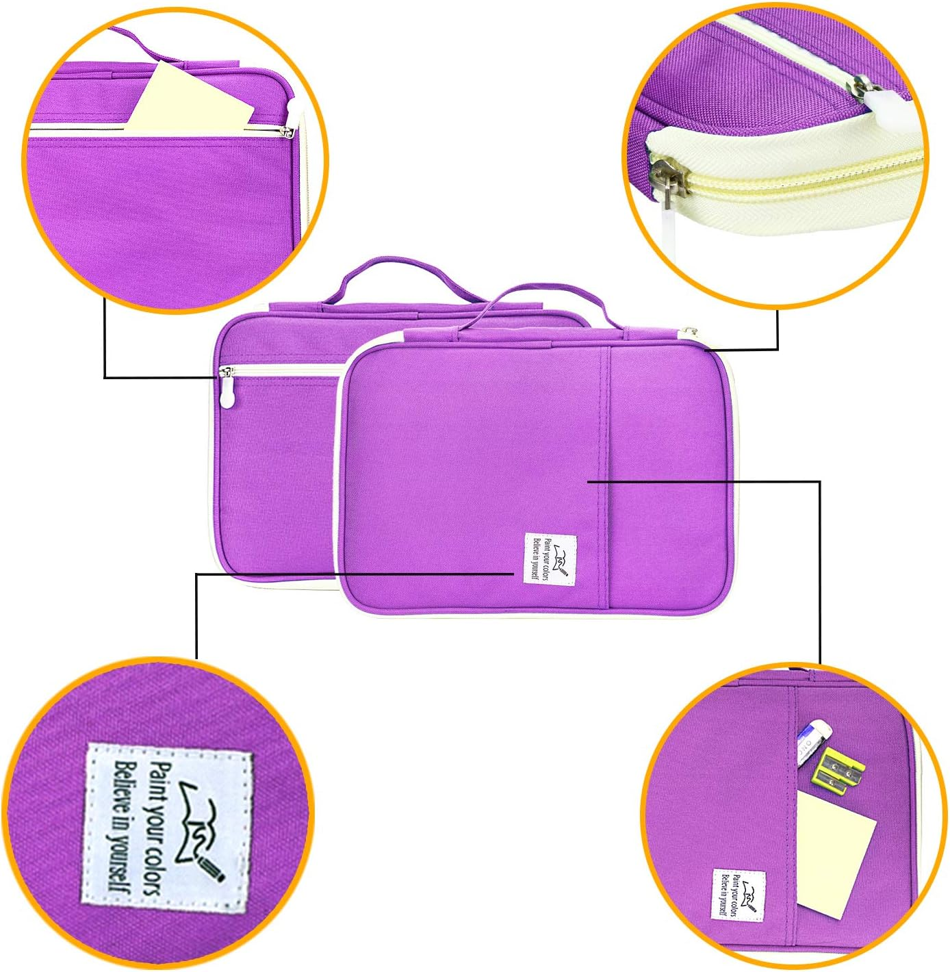 YOUSHARES 96 Slots Colored Pencil Case, Large Capacity Pencil Holder Pen Organizer Bag with Zipper for Prismacolor Watercolor Coloring Pencils, Gel Pens & Markers for Student & Artist (Purple) image number 6