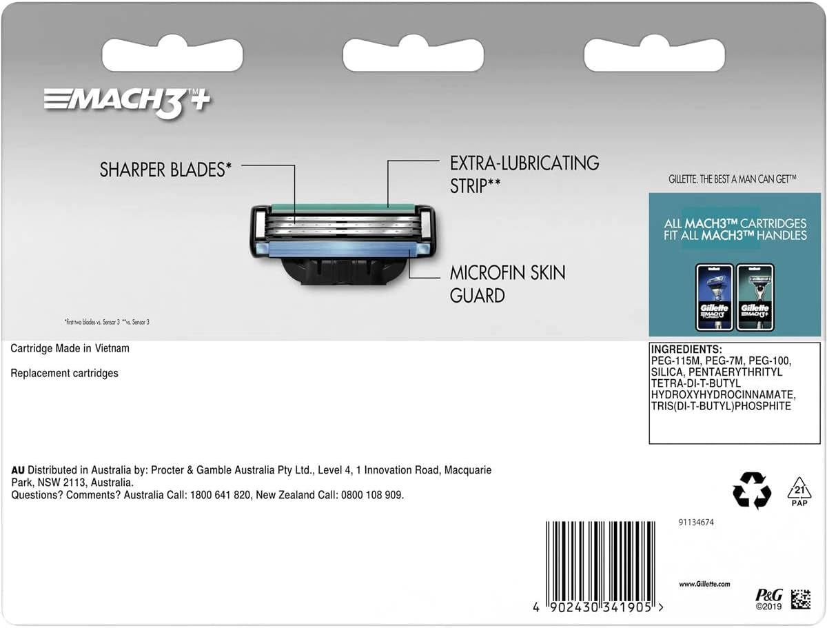 Gillette Men'S Mach3+ Manual Razor Blades Value Pack with 12 Cartridges Blade Refills