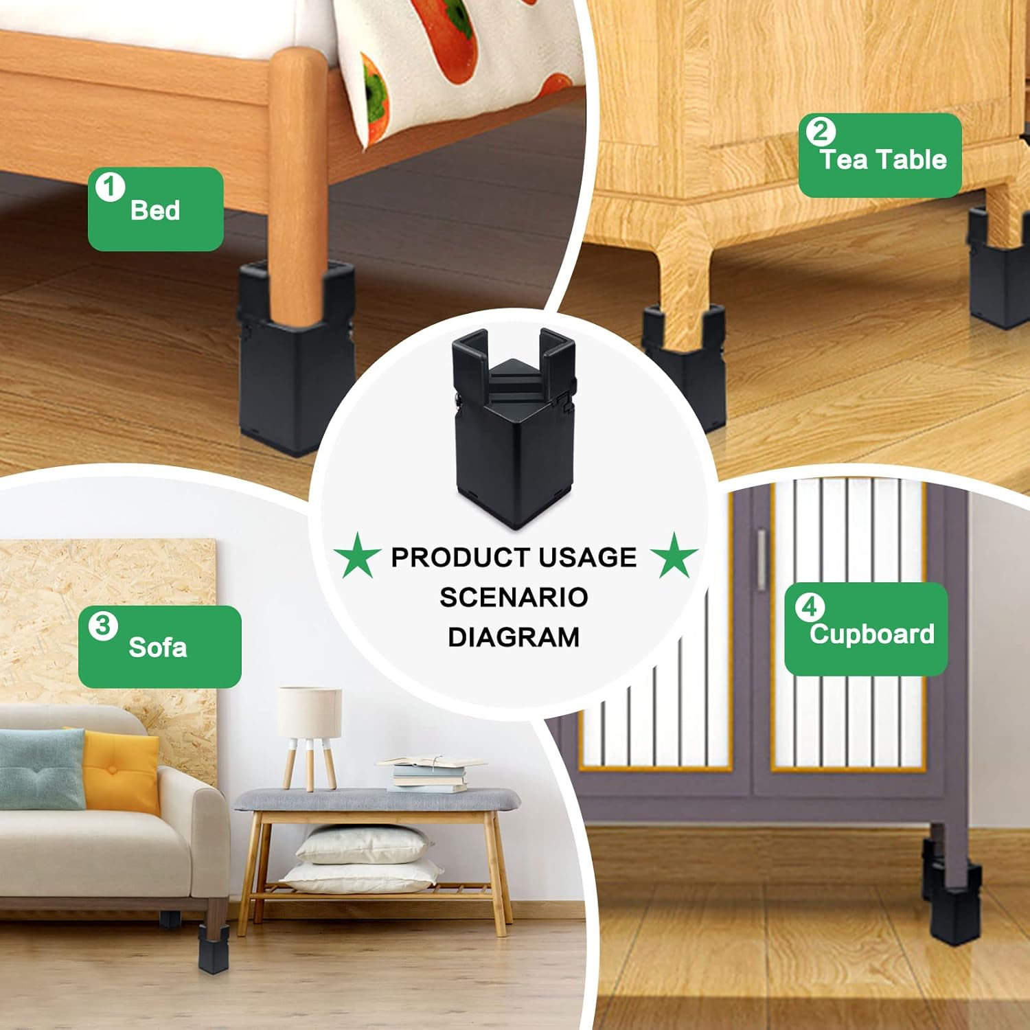 4Pcs Adjustable Furniture Risers with Screw Clamp, Sturdy Desk Risers for Desk Legs, Bed Lifts Risers Heavy Duty, Table Risers for Chair Frame Width from 0.8-1.6In, Supports 4409Lbs (3In) image number 5