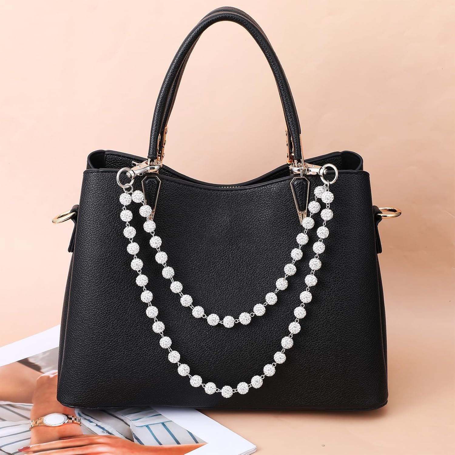 Ceramic Bead Wallet Chain, Sparkly Pants Chain for Men Women, Bohemian Streetwear Pant Chain with Rhinestones, Shiny Edgy Pant Accessories for Men Women Hipster Jeans Chains, Clothing Bag Accessories