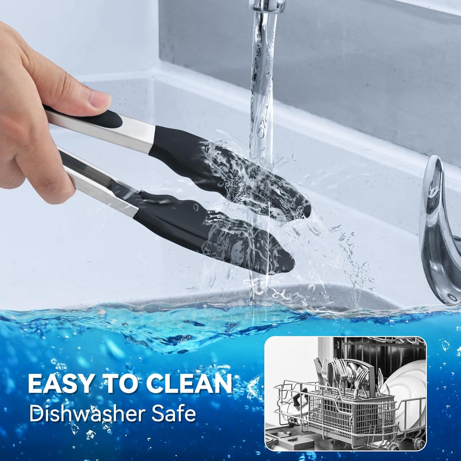 600℉ Heat Resistant Kitchen Tongs for Cooking with Silicone Tips,Maywe Tanso 9-Inch Stainless Steel Locking Cooking Tongs Food Tongs for Bbq,Cooking,Salad and Serving Food,Heavy Duty,Non-Stick(Black) image number 4