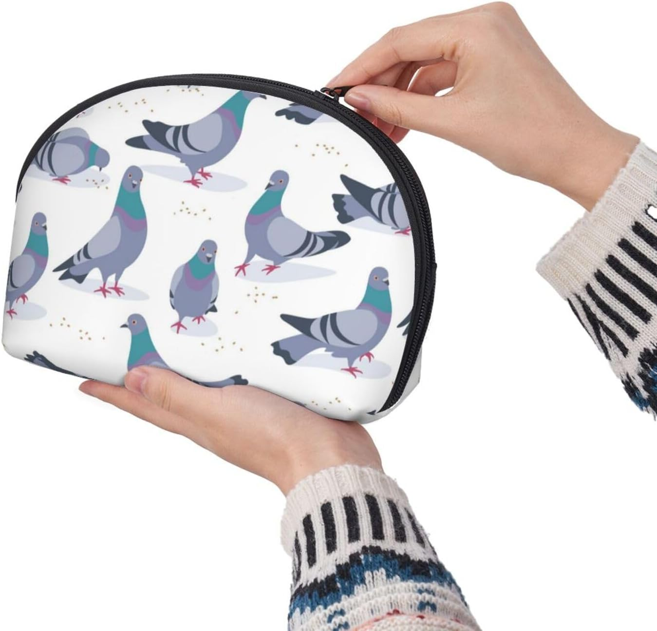 Cozimangoe Coin Pouch Makeup Bags Set, 2 Piece Shell Shape Cosmetic Bag with Pockets for Daily Travel Handbag Lipstick Keys Toiletry, Personalized Bluish Pigeons image number 5