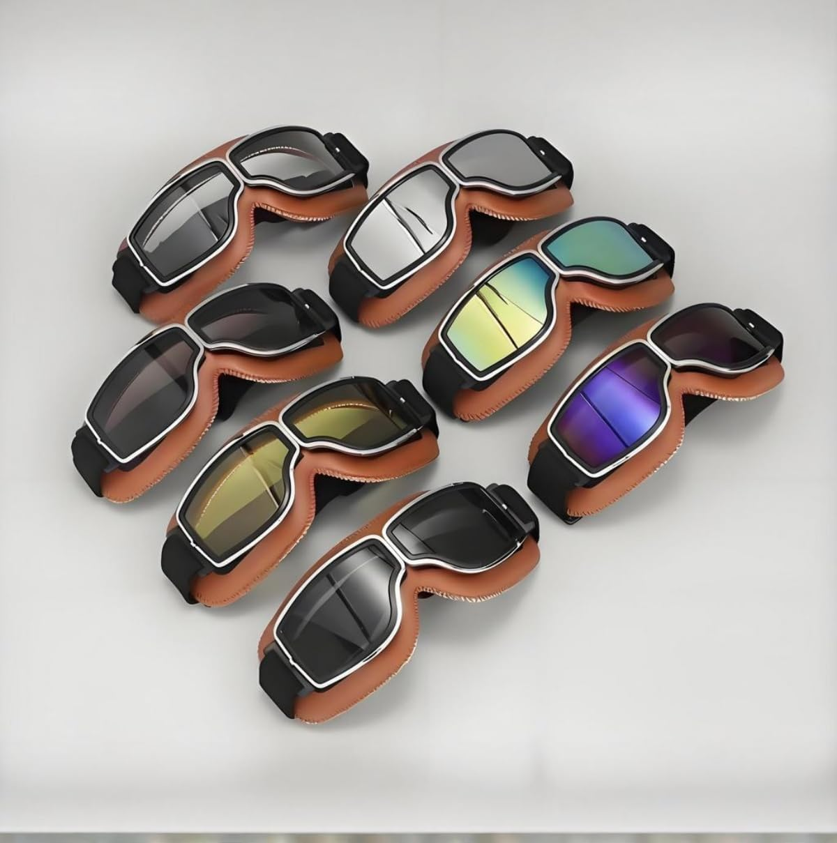 Windshield Goggles,Safety Bike Goggles,Motorcycle Riding Safety Goggles Padding Goggles Windproof Dustproof Motorcycle Sunglasses for Outdoor Activities - Brown Frame+Colorful Lens image number 4