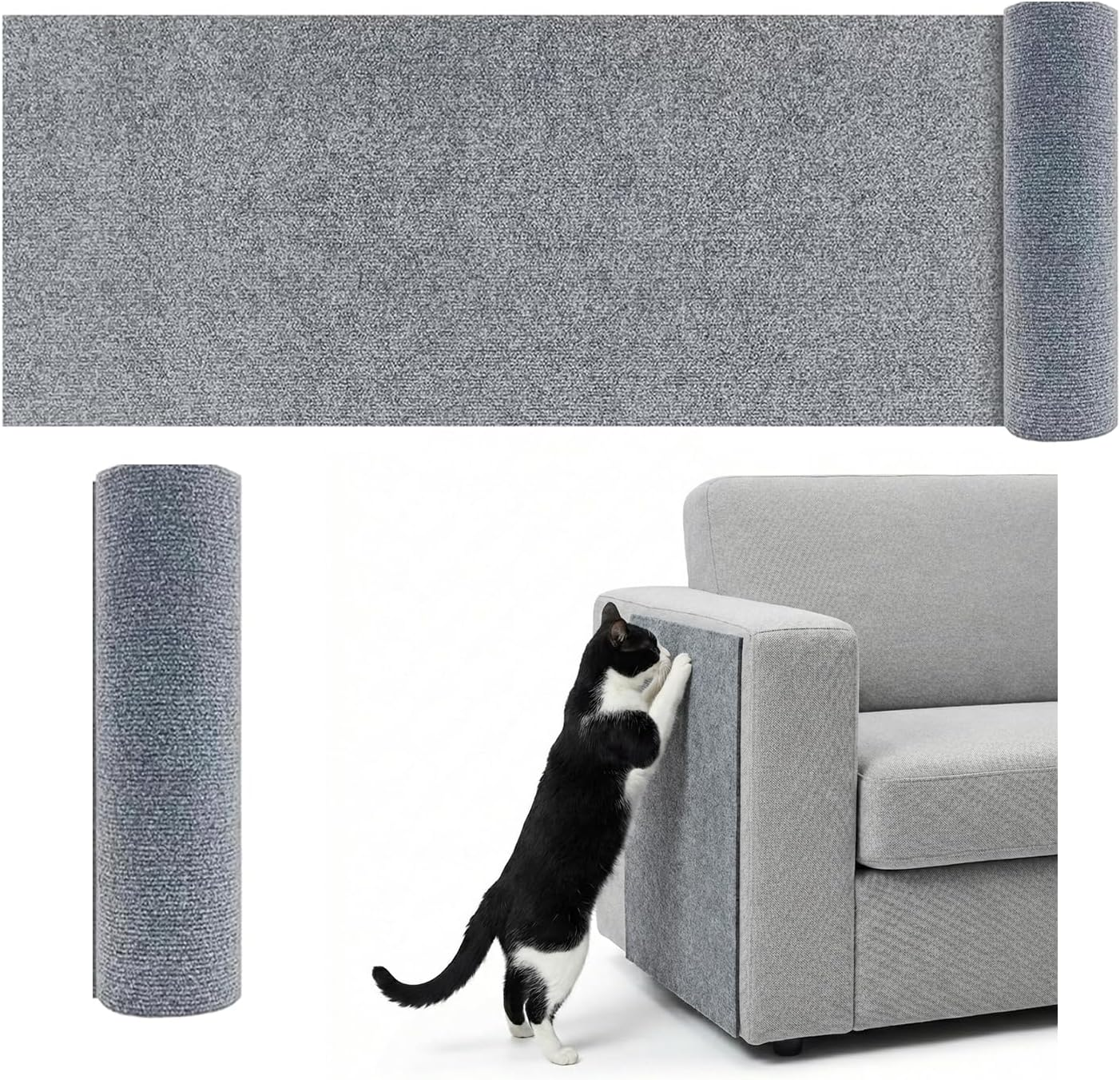 Oasis Finds Cat Scratcher Mat, Self-Adhesive Cat Scratcher Climbing Carpet Replacement, Trimmable Furniture Protector Pad for Wall and Couch, 100 * 60Cm(Light Grey)