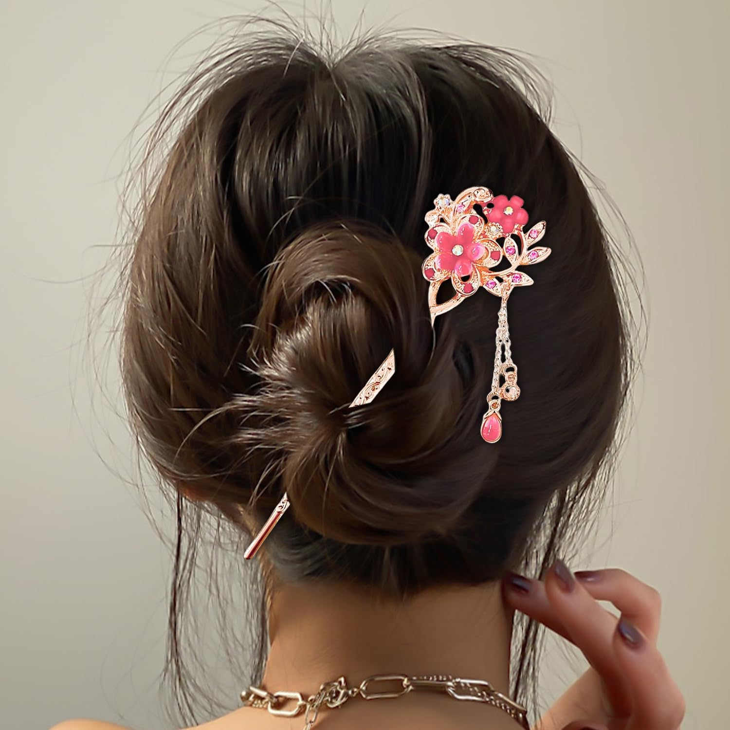 1 Piece Pink Flower Hairpin Retro Hair Accessories Rhinestone Hair Accessories Hairdressing Decoration Women Hair Accessories for Women image number 2