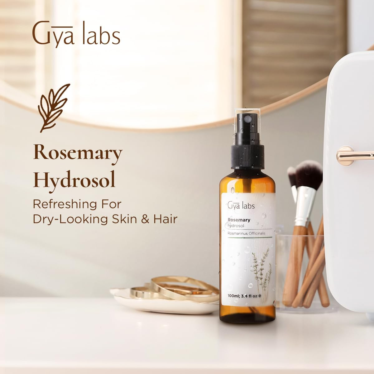 Gya Labs Rosemary Hydrosol - 100 Ml - Face & Body Mist for Skin Toner & Hair Refresher - as Pillow, Room & Linen Spray for Fresh Scent image number 1