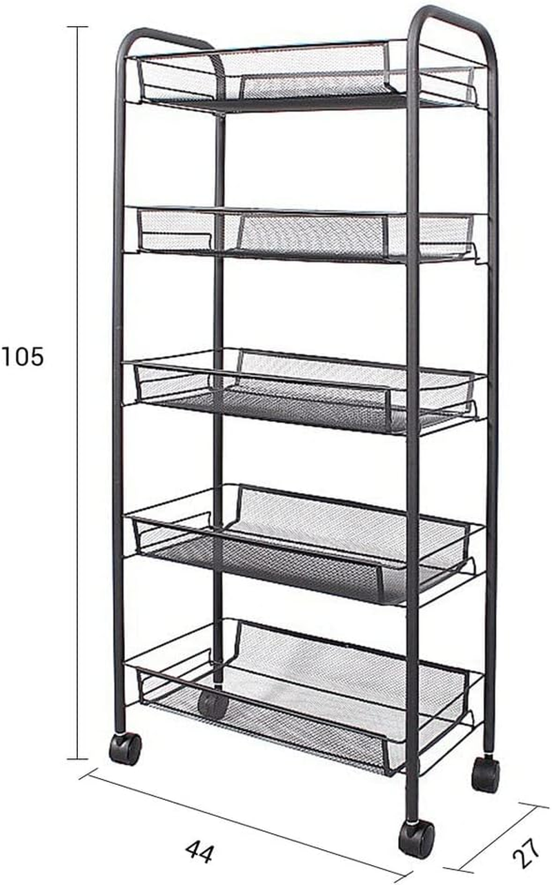 SOGA 5 Tier Steel Black Bee Mesh Kitchen Cart Multi-Functional Shelves Portable Storage Organizer with Wheels image number 4