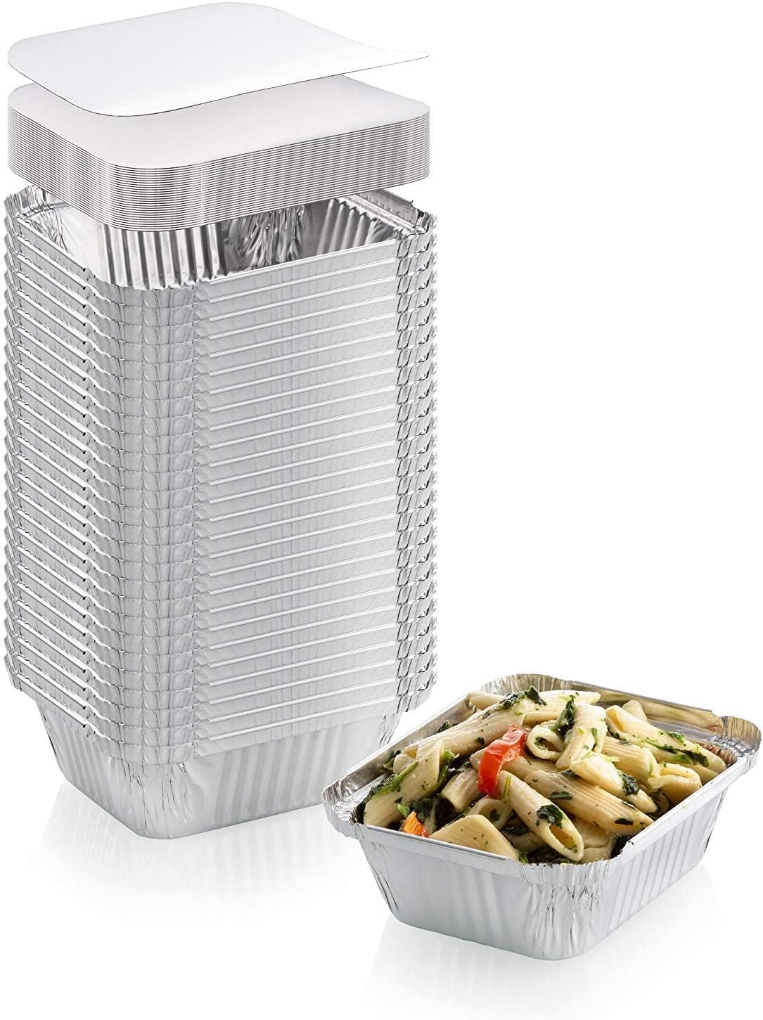 Pack of 50 Aluminium Disposable Foil Food Container with Lids, Reusable Takeaway Containers, Great for Baking Roasting Cooking Food Storage, 14 X 12 X 5Cm image number 3