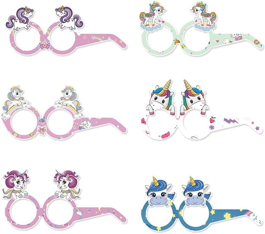 Buziba 12Pcs Rainbow Unicorn Party Glasses Decoration Unicorn Birthday Party Hats Unicorn Paper Eyeglasses Photo Booth Props Party Favor image number 1