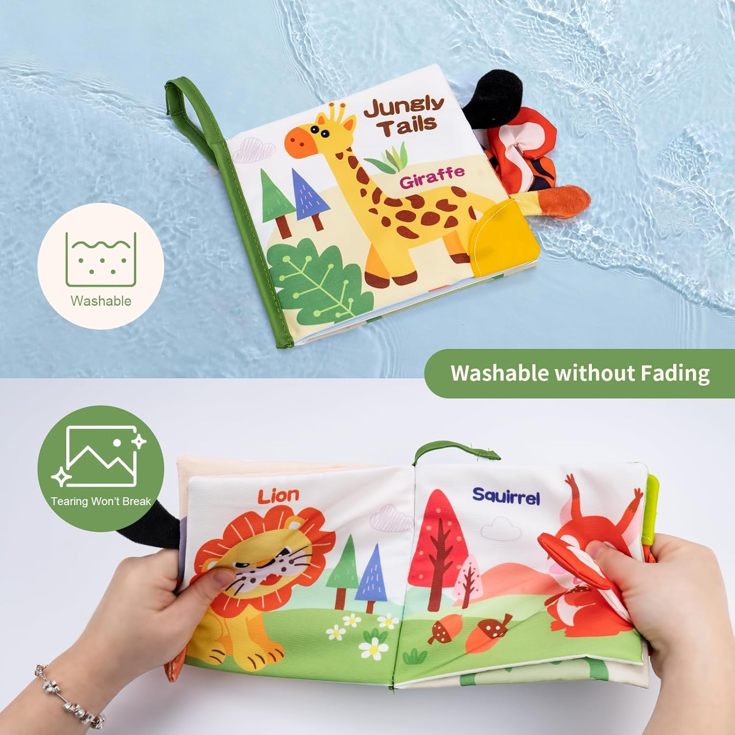Coolplay Baby Sensory Toys 0-6 Months, Baby Animal Tails Books Toys Crinkle Books 6-12 Months Toddler Soft Cloth Book for Newborn image number 5