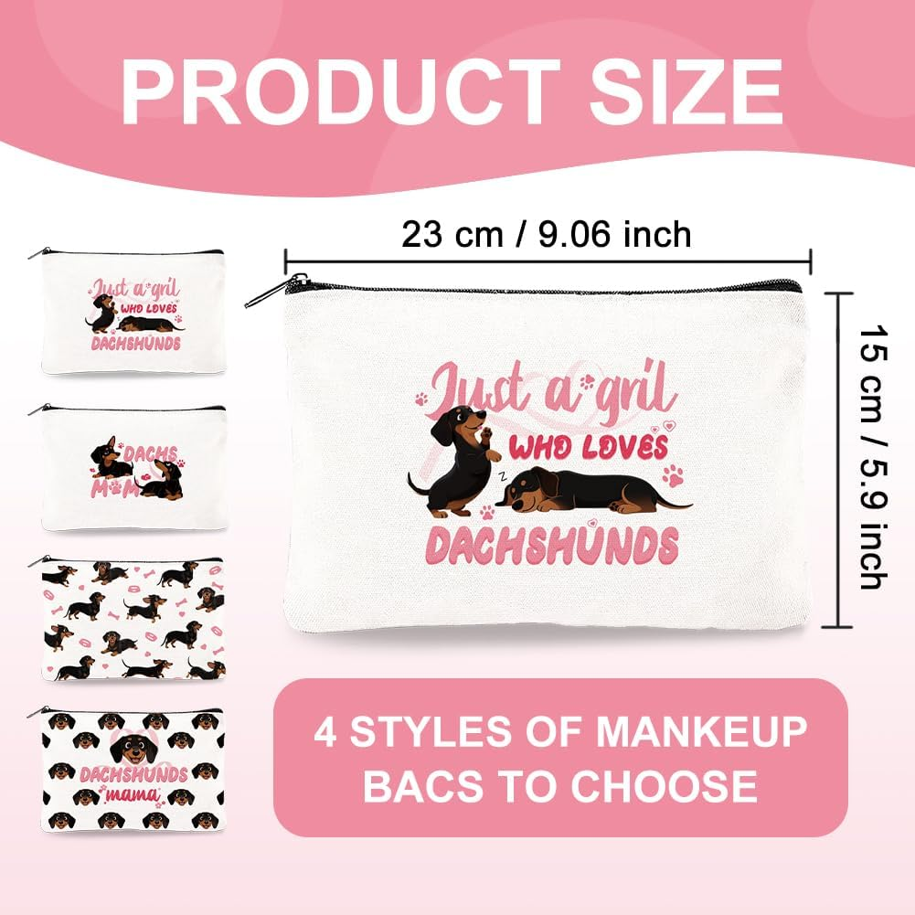 4Pcs Canvas Cute Dachshund Dog Makeup Bag - 23 X 15 Cm Dachshund Cosmetic Bags Travel Organizer Portable Accessories with Zipper, Toiletry Large Capacity, Purse Organizer Pouches image number 2