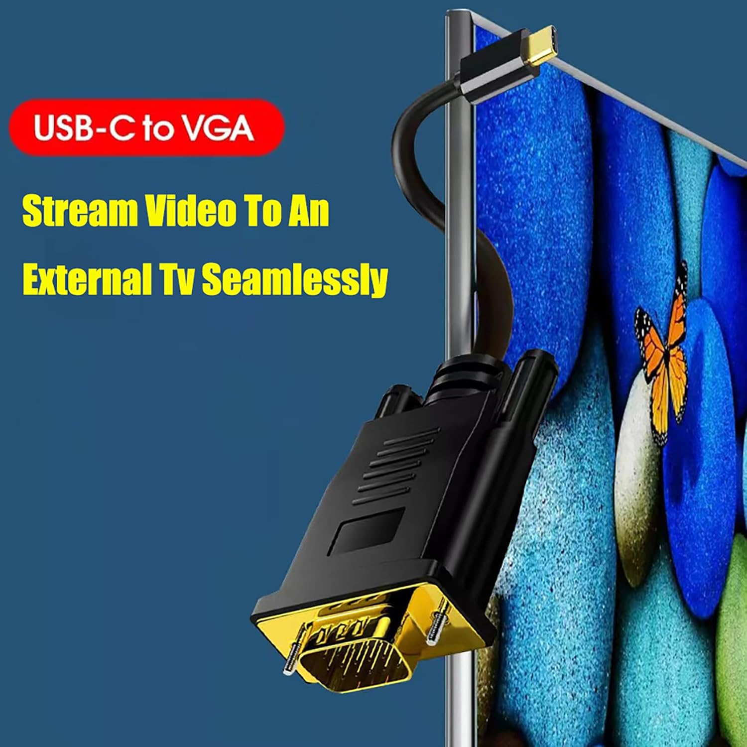 Tunghey USB C to VGA Cable, USB Type-C to VGA Adapter Cable, 1080P USB C Male to VGA Male Adapter Converter Cable with Gold Plated Port for Monitor Desktop, Projector, Monitor Television (1.8M) image number 6