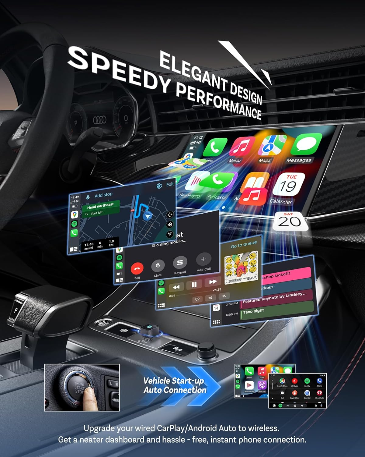 Ottocast Mini Cube 3.0 Wireless Carplay & Android Auto Adapter 2026&ndash; Plug & Play, Fast Auto-Reconnect (Black) image number 2