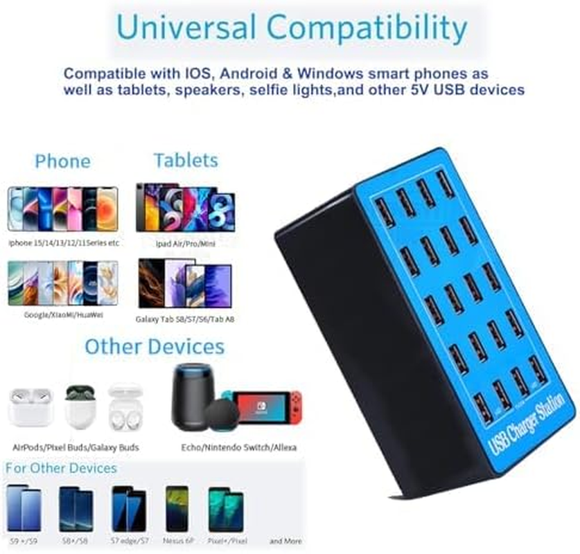 USB Charger Station,20-Port 100W/20A Multiple USB Charging Station,Multi Ports USB Charger Charging for Smartphones，Tablets，And Other USB Devices. image number 4