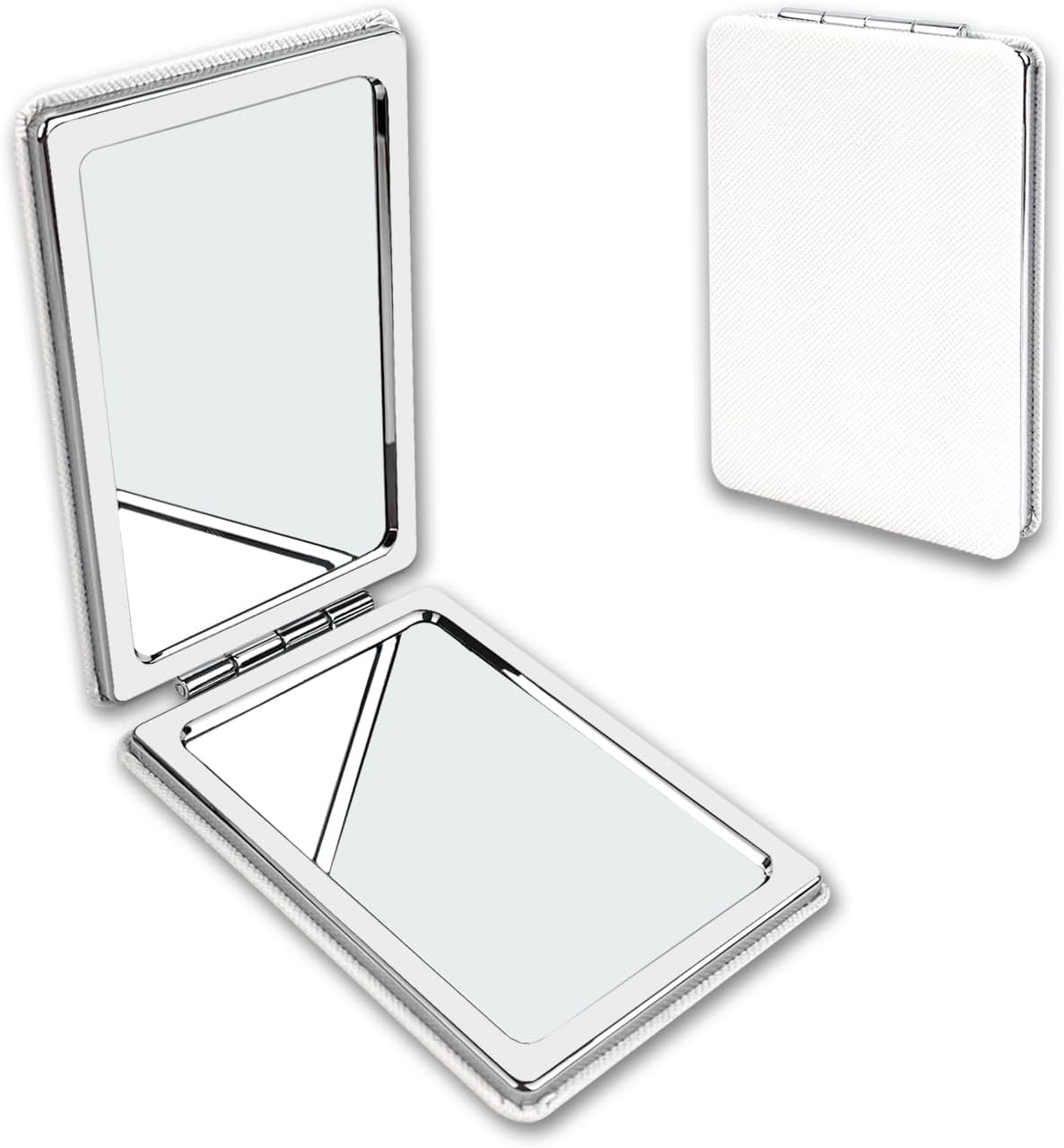 YOLCAR Portable Beauty Mirror with Leather Cover, Double-Sided 1X/2X PU Leather Makeup Small Pocket Mirror, Portable for for Women Home Office - White image number 2