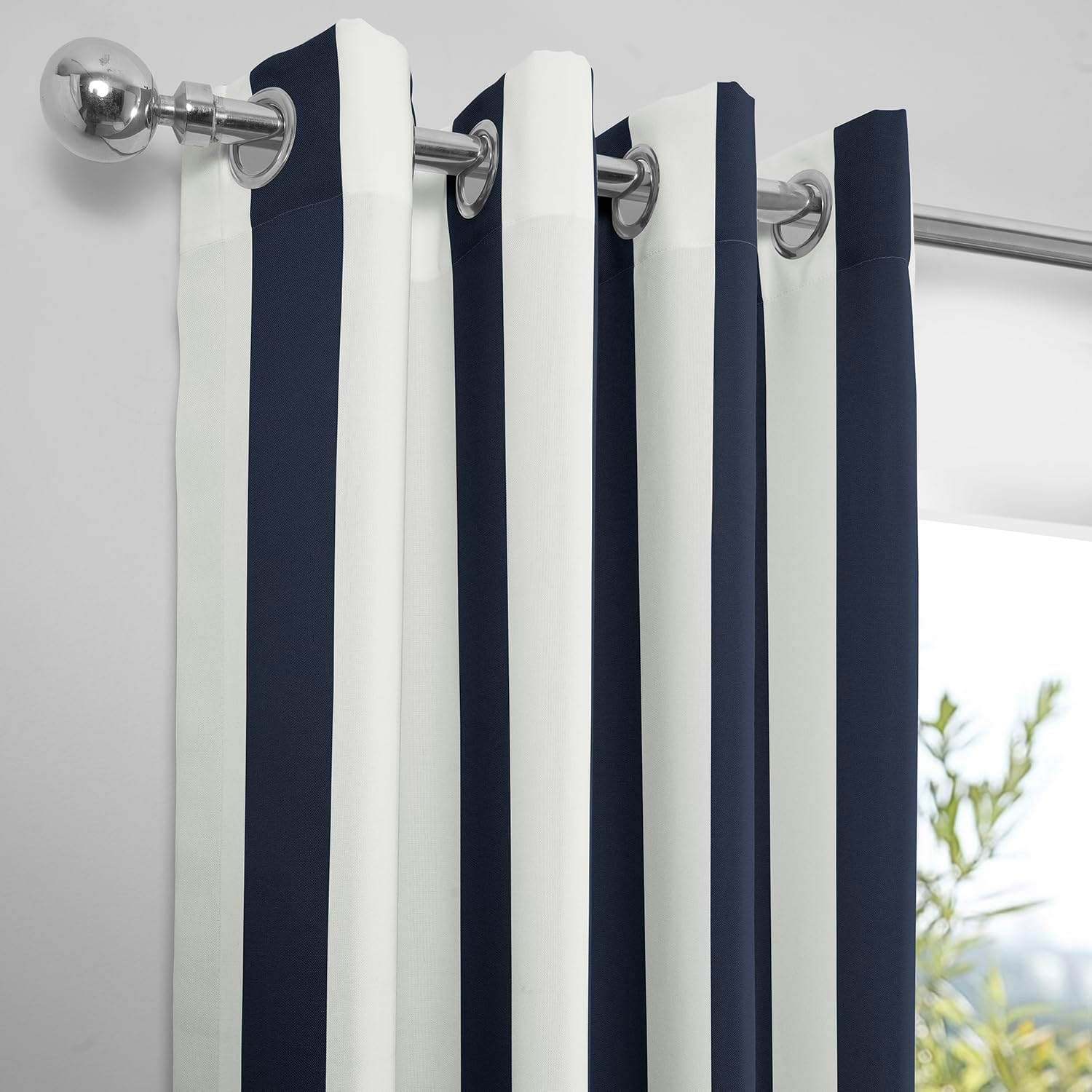 HPD Half Price Drapes Villanova Striped Grommet Outdoor Curtains for Patio (1 Panel) - UV & Water Resistant Light Filtering 200 GSM Polyester Curtains - 50W X 84L, Nautical Navy Blue Stripe image number 6