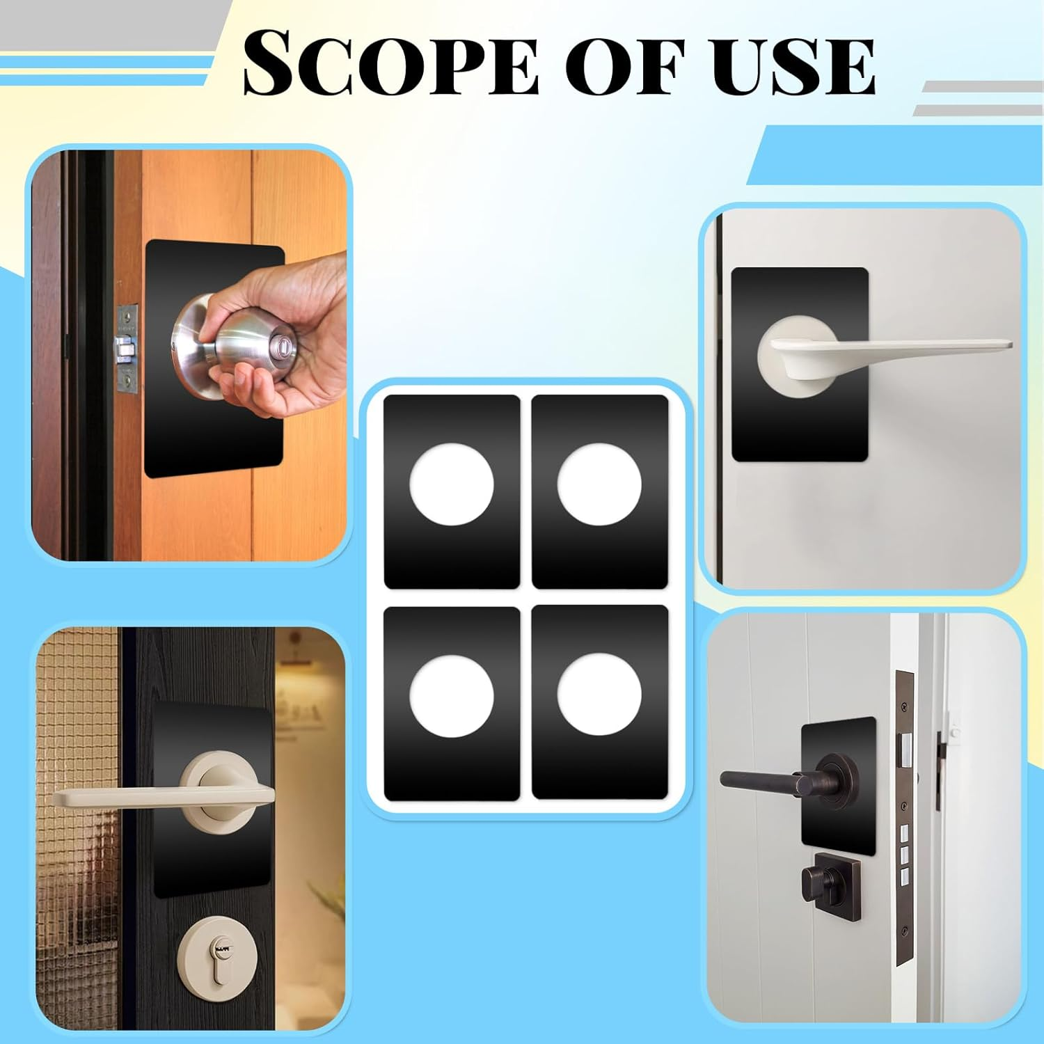 6 PCS Door Reinforcement Plate, Adhesive Door Handle Fixing Cover, Door Hole Cover Plate, Door Knob Backplate for Interior Doors (Black) - Silver image number 7