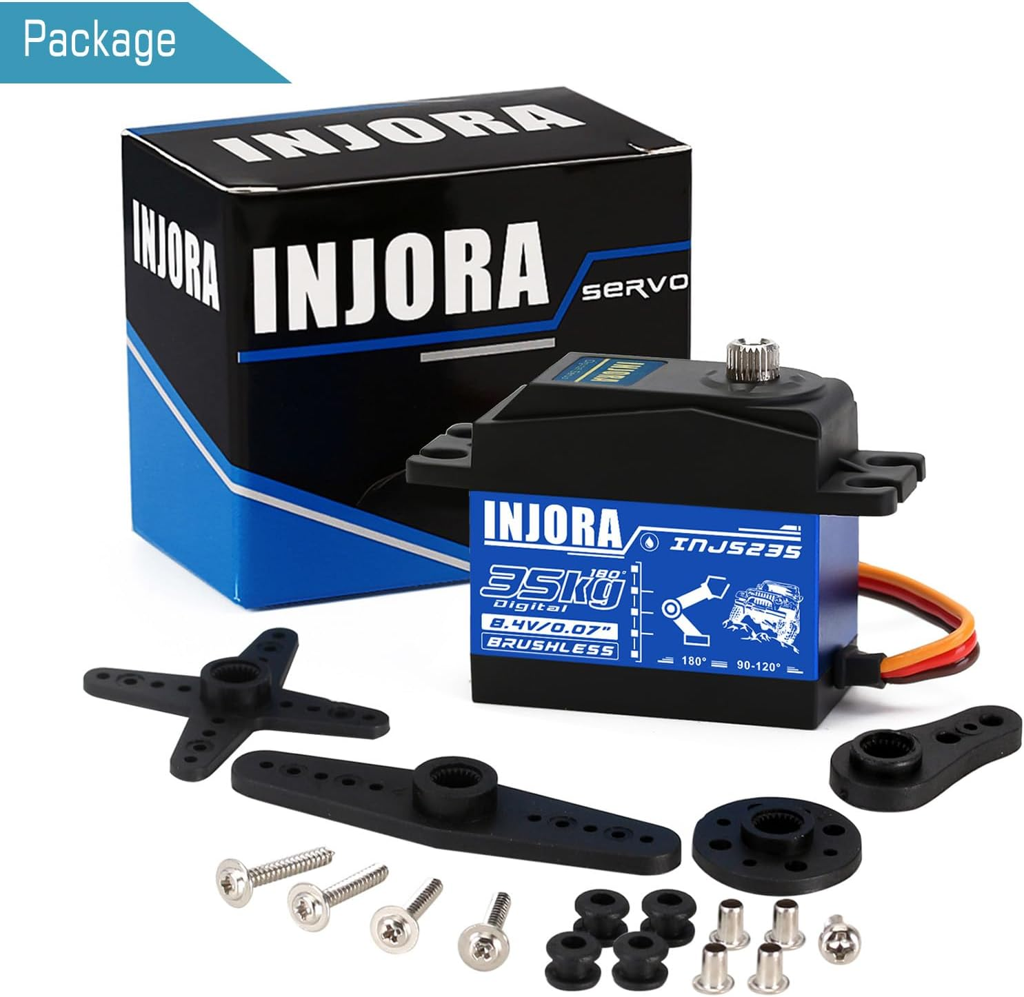 INJORA RC 35KG Brushless Waterproof High Voltage Servo Motor - High Torque Digital for 1/10 1/8 RC Car Model image number 4