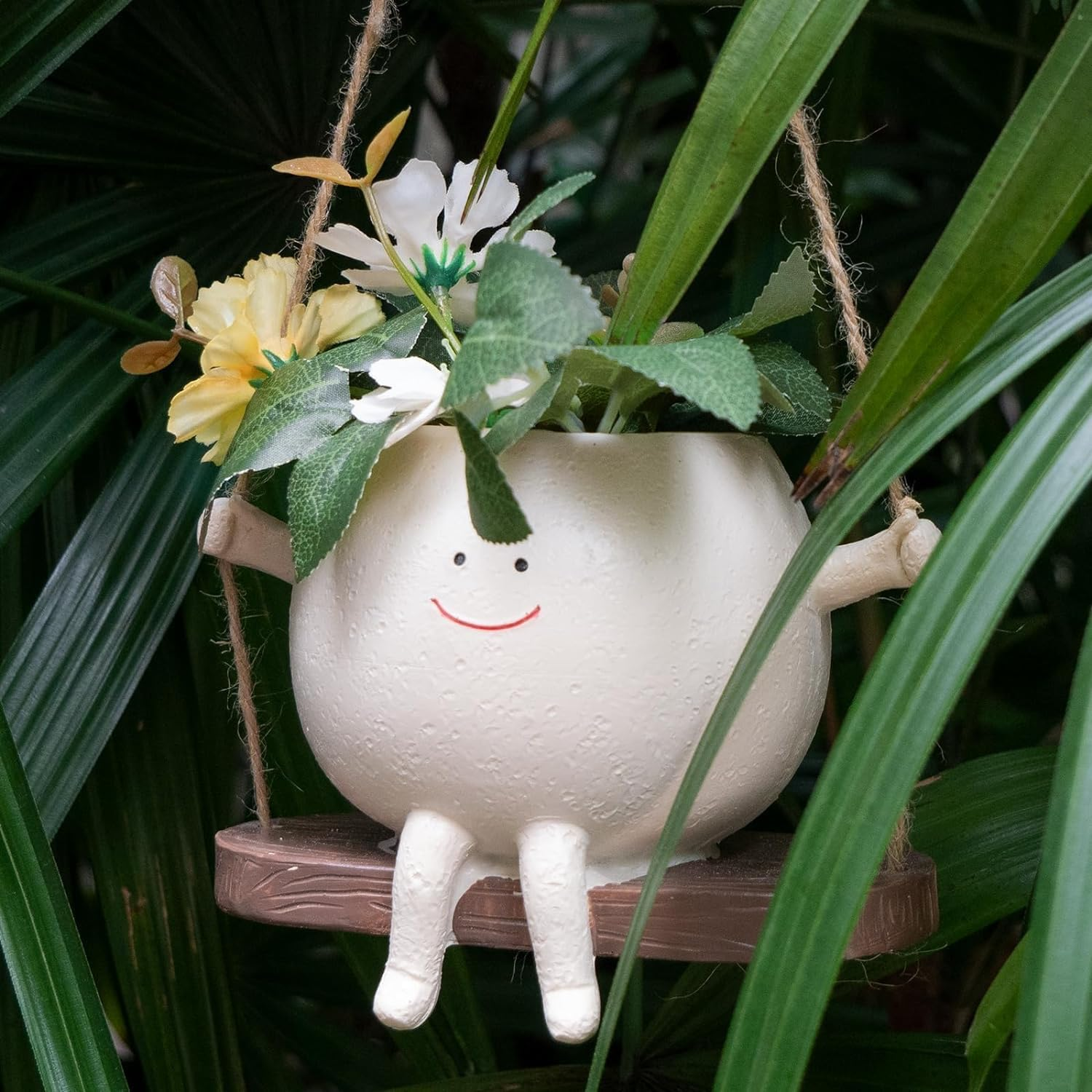 Rocking & Hanging Chair Plant Pot, Indoor and Outdoor Innovative Decorative Pots, Swinging Happy Face Flowers Planters Pots Head.(Hanging Baske)