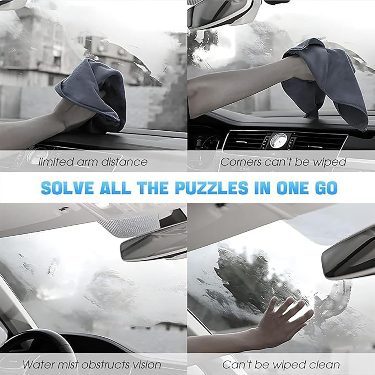 SYGELER Windshield Cleaner Tool,Professional Window Cleaning Kit with Extendable Handle - 4 Reusable Microfiber Pads, Detail Brush & Spray Bottle | Universal Car/Home/Office Glass Cleaner Tool image number 2