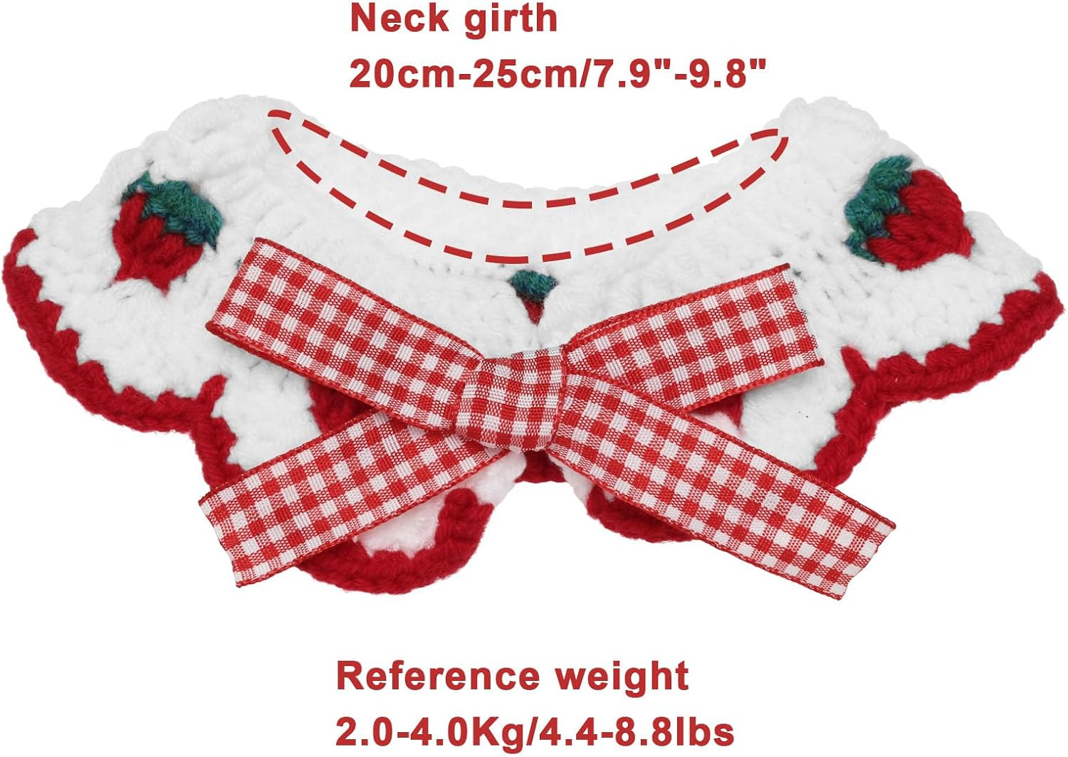 Emagtech 2 Pieces Knitted Collar for Cats Neck Circumference 20-25 Cm Suitable for Cats Weighing 2-4 Kg with Cute Bow Tie and Strawberry Pattern for Cats Kittens and Puppies (S) image number 5