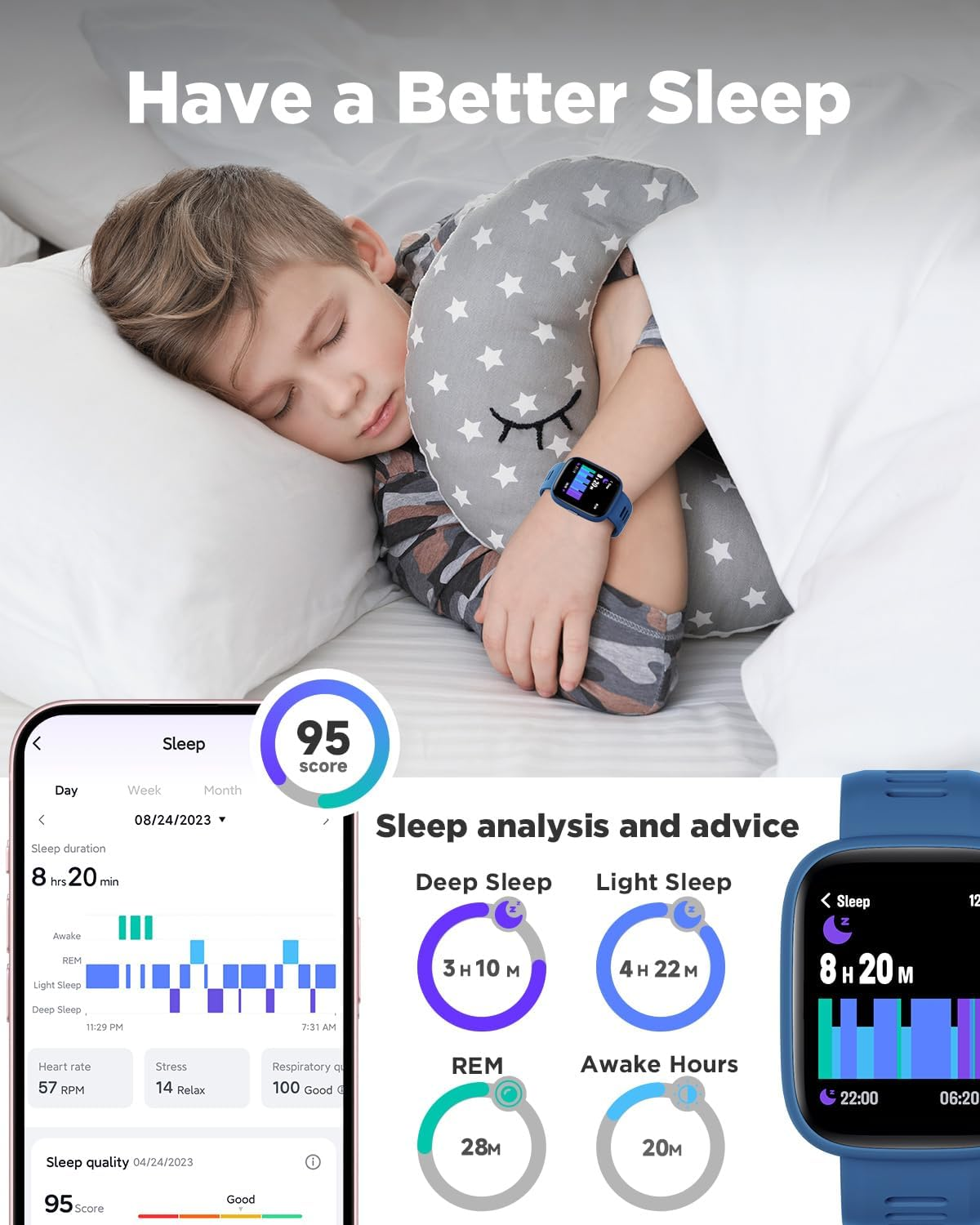 BIGGERFIVE Smart Watch for Kids, 1.8" Fitness Tracker Watch Pedometer, IP68 Waterproof, Sleep Monitor, Calorie Step Counter, 5 Puzzle Games With/Without APP for Girls Boys Teens 5-16 - Blue image number 2