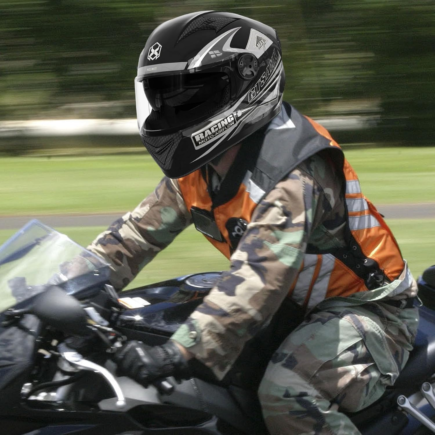 Duals Visor Helmet &ndash; Full Face Headgear, Street Bike Protector | Long Lasting Advanced Duals Lens Motorcycle Helmet, Smart Safety Gear for Riders Scooters Mopeds Touring Outdoor Sports Adventures - Grey image number 5