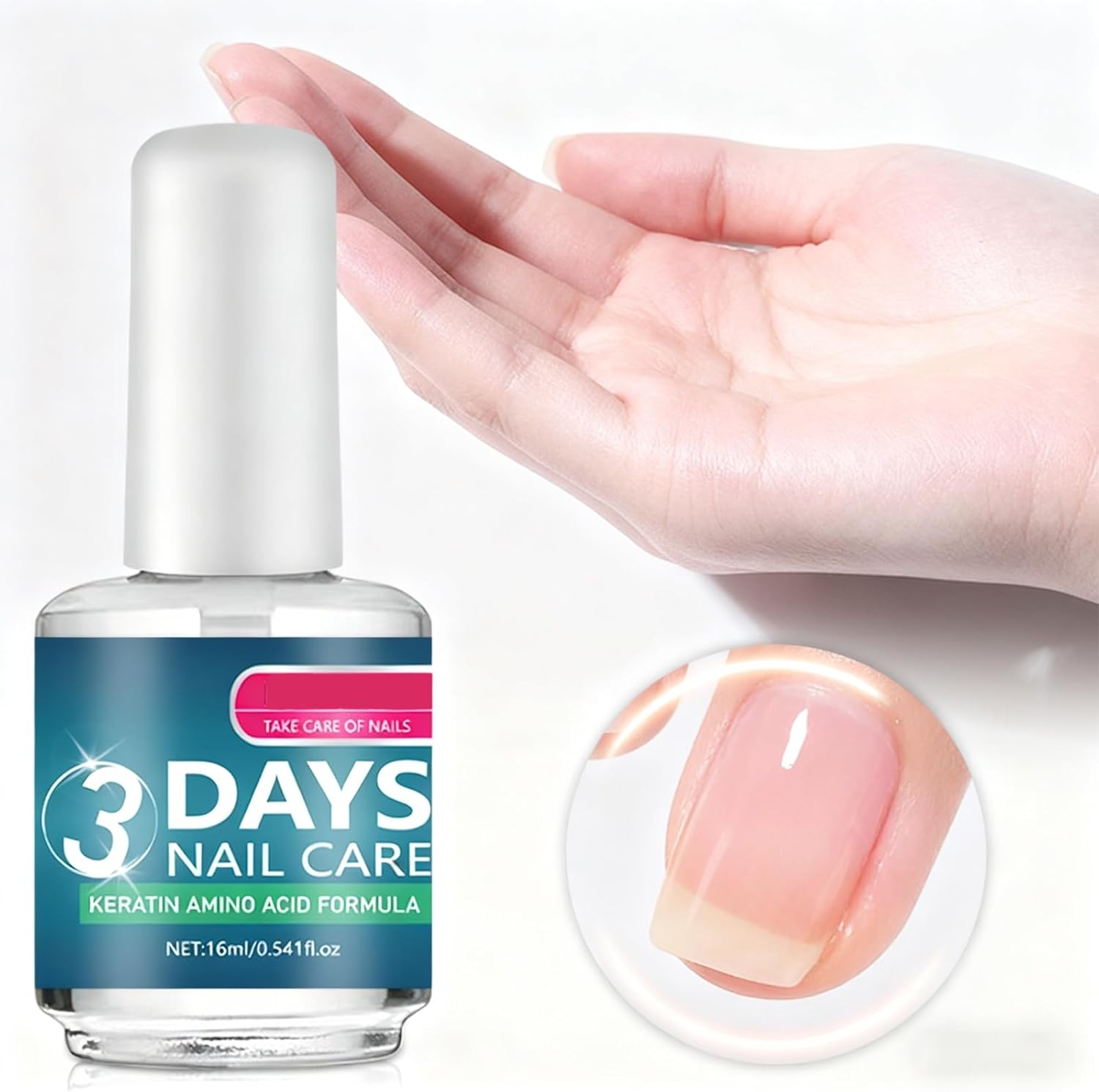 3 Days Nail Care,Keratin Amino Acid Formula Nail Strengthener for Weak & Damaged Nails,16Ml Growth Serum & Clear Polish Treatment Promotes Strength and Flexibility (2PCS) - 2Pcs image number 5