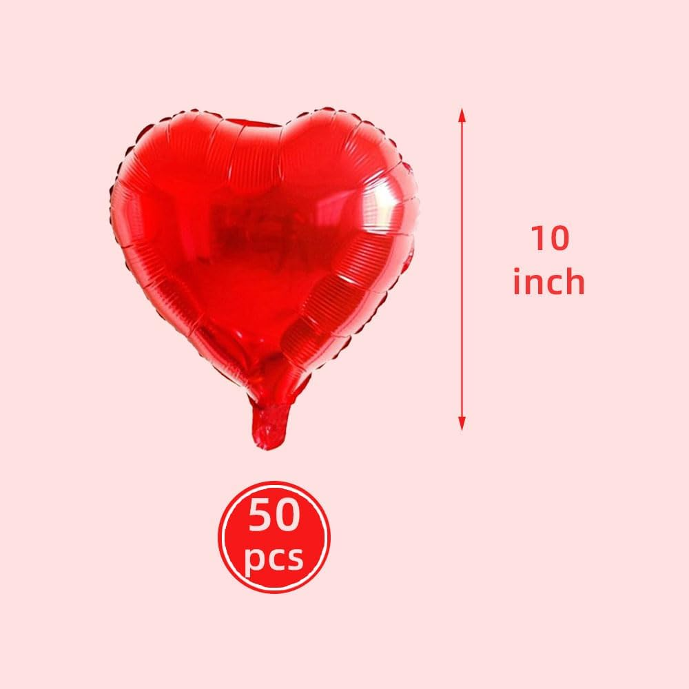 50 Pcs 10Inch Red Heart Balloons, Mylar Heart Foil Balloons for Birthday Wedding LOVE Valentine'S Day Party Decorations. image number 3