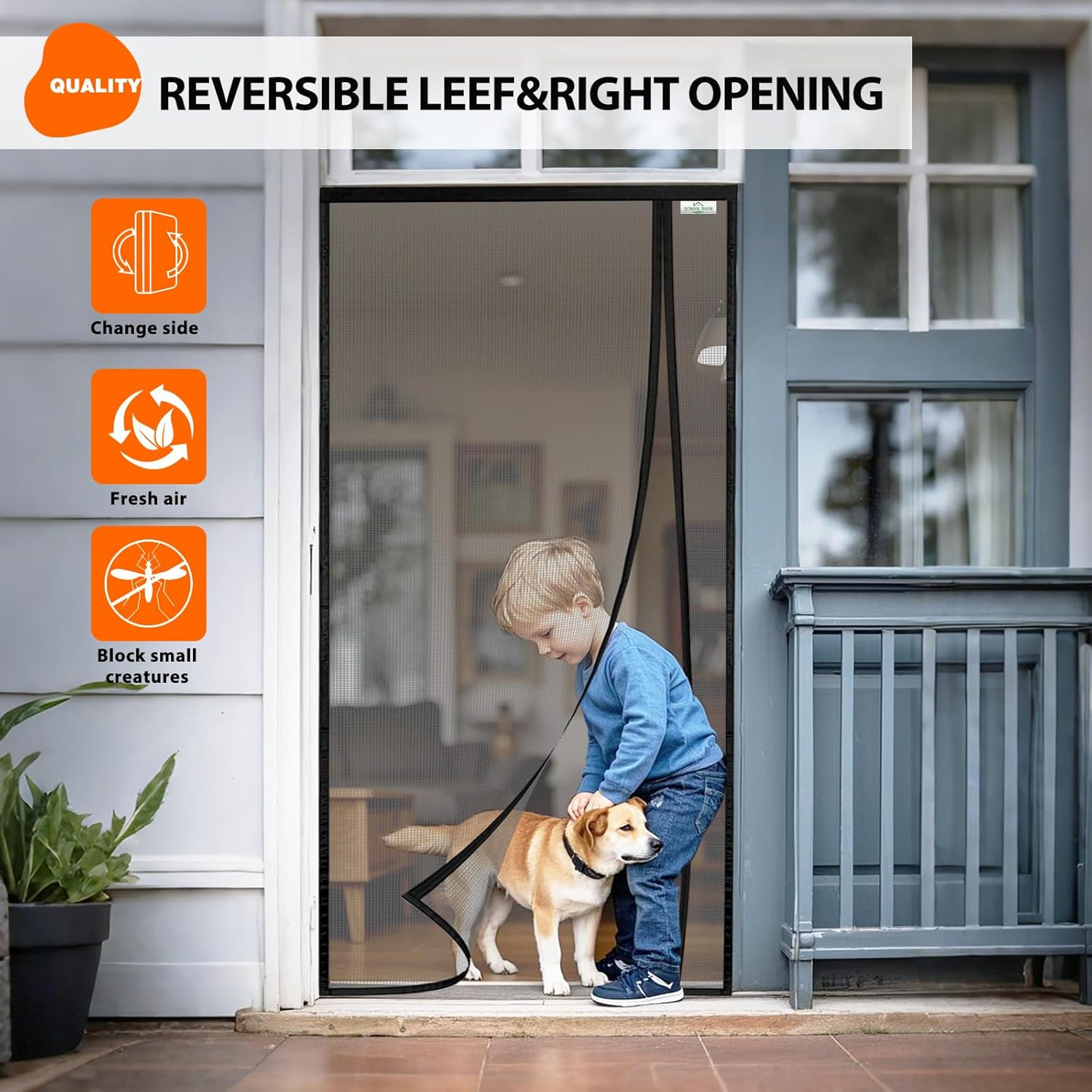 Screen Door Fly Screen Door, 80 X 230 Cm, Reversible Fly Screen Balcony Door with Left/Right Opening, Easy Access, Insect Protection - Black image number 2