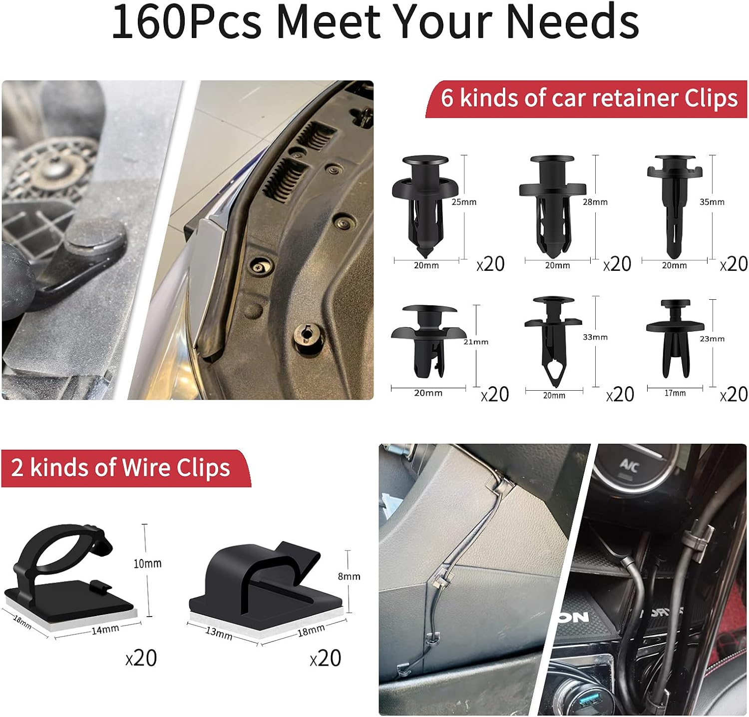 Trim Removal Tool Kit, Wetado 203 Pcs Fastener Remover Door Clip Remover, Car Panel Door Removal Tool Set, Auto Clip Plier Stereo Removal Tool, Auto Push Pin Bumper Retainer Clip with Storage Bag -Red