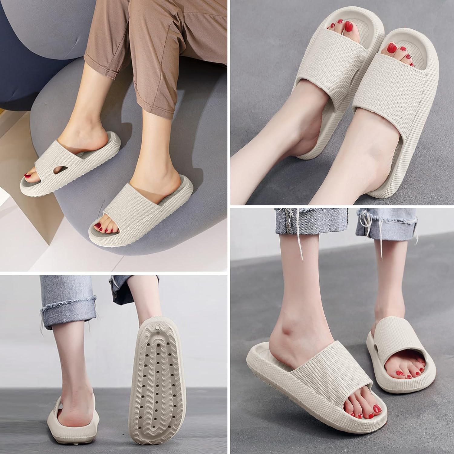 Cozislides Bathing Shoes Men Women Original Slippers Cloud Slippers Super Soft Non-Slip Bath Slippers Summer Mules Bath Slippers Flip Flops image number 4