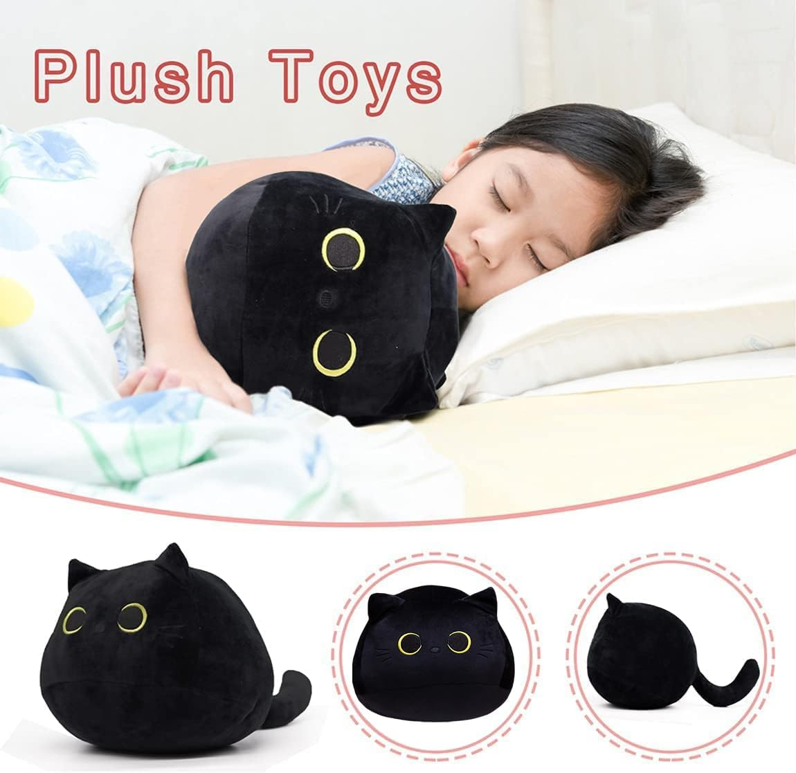 21.65" Black Cat Plush Toy Black Cat Pillow,Soft Plush Doll Cat Plushie,Stuffed Animal Soft Plush Pillow Baby Plush Toys Cat Shape Design Sofa Pillow Decoration Doll image number 5