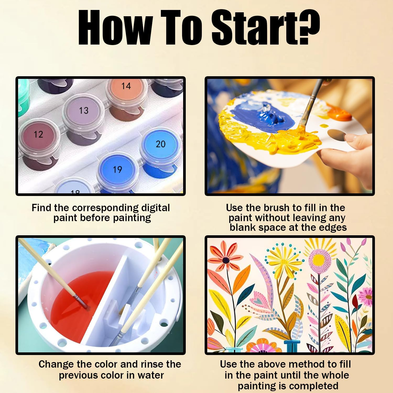 Nhemeylp Paint by Numbers for Adults Colorful Flowers Paint by Numbers Kits on Canvas Easy DIY Acrylic Pigment Drawing Paintwork Watercolor Oil Painting Craft Art for Home Wall Decor 16X20In image number 4