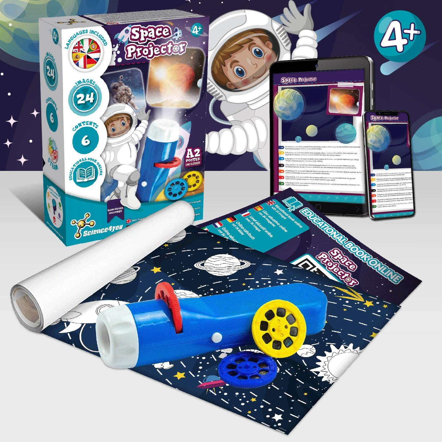 Science4You Space Torch and Projector - Solar System Projector Torch, Explore the Universe, Galaxy Projector Light with Planets for Kids, Space Toys, Games and Gifts for 4 Year Olds Boys and Girls image number 3