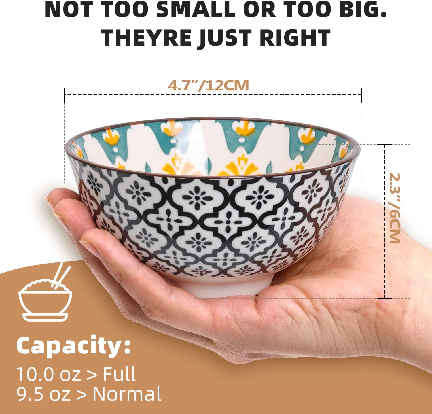 10 OZ Ceramic Bowls Set of 6, 4.5 Inch Cereal Bowl Soup Bowls Dipping Bowls for Salad Pasta Kitchen Multicolor image number 1