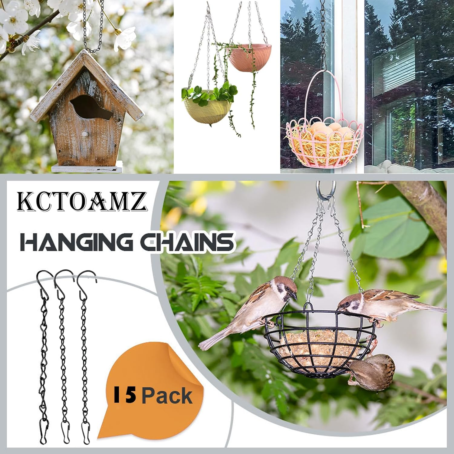 15 Pack Hanging Chains - 10 Inch Metal Chains with Hooks Clips for Bird Feeders, Billboards,Wind Chimes,Planters Lanterns and Ornaments- Garden Plant Hangers - Outdoor Hanging Basket Chains（Black） image number 3