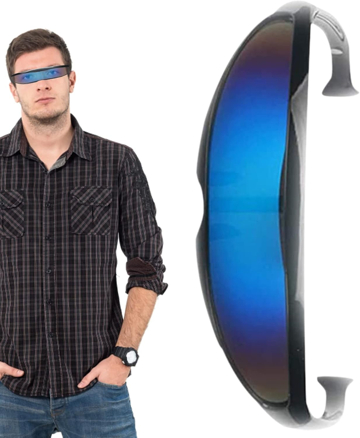 Cyclops Sunglasses | Futuristic Cyclops Visor Sunglasses,Punk Style Cosplay Glasses for Men Women, Size Pochy image number 2