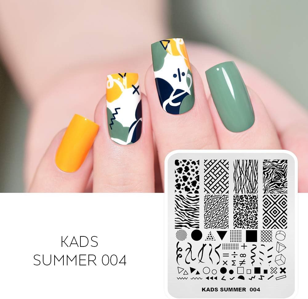 Alexnailart Nail Stamping Plate Summer Theme Image Printing Design Templates Geometry Leopard Zebra Pattern Multiple Pattern Manicure Design Stencil DIY Nail Art Stamping Tools (SU004) image number 2