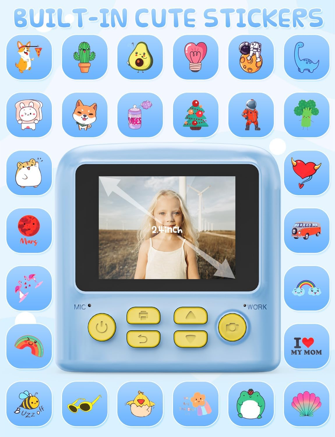 Kids Instant Print Camera with 2 Flash Lights, Children Selfie Digital Camera with 2.4 Inch Screen, 32GB Card, 5 Rolls Print Paper for Age 3-12 Girls Boys Toy Gifts Travel (Blue) - Blue image number 2