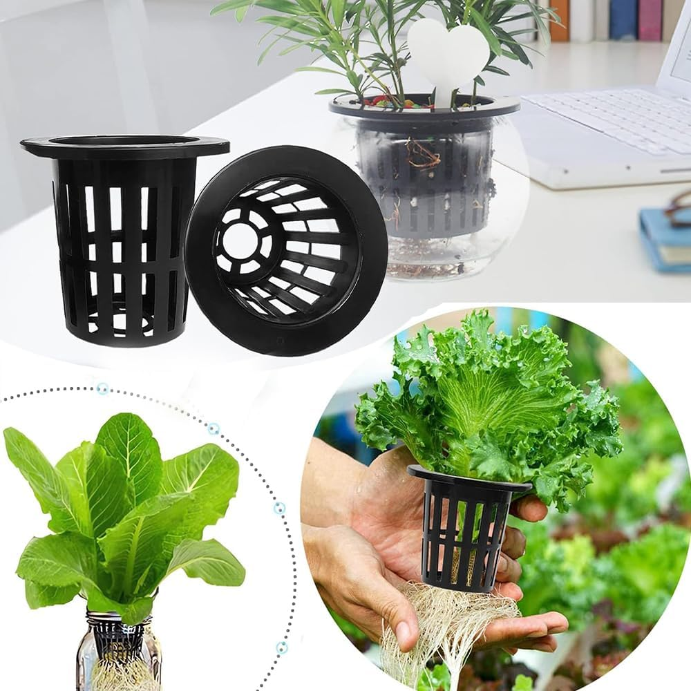 100 PCS Net Cups, 2 Inch Lightweight Economy Heavy Duty Garden BPA Free Plastic Net Cups, 5CM Garden Slotted Mesh round Net Cups,Wide Lip Bucket Basket Pot Cups for Hydroponics Aquaponics image number 2