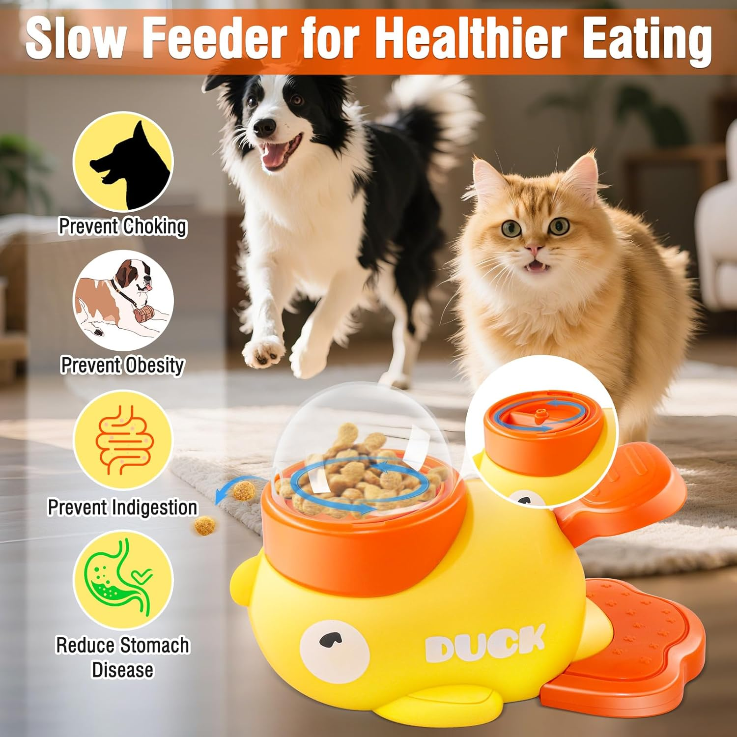Cat Interactive Treats Dispenser, Dog Slower Feeder Puzzle Toys, Duck-Shaped Enrichment Toys for Cats and Small Dogs, Interactive IQ Training Reduces Bloating