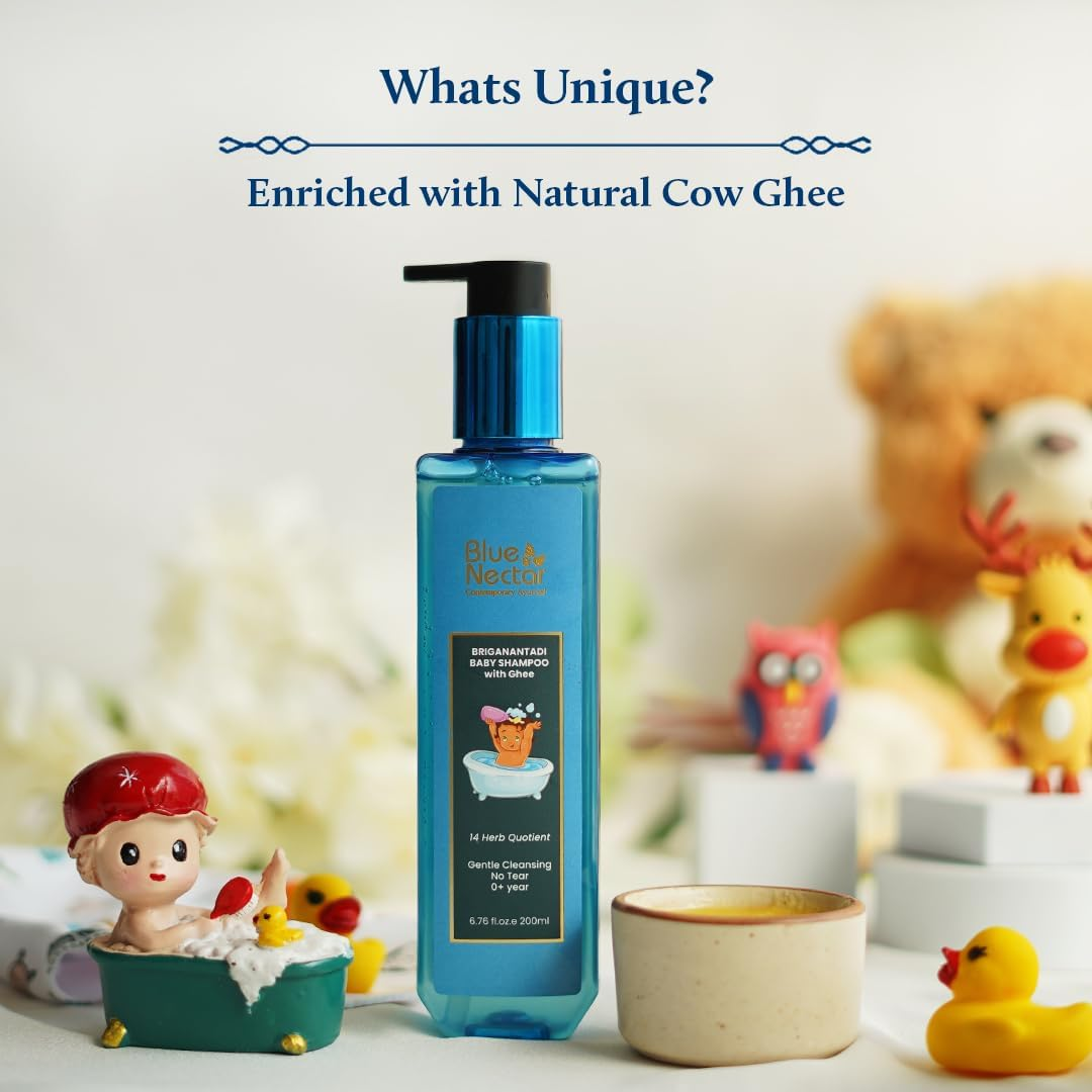 Blue Nectar Baby Shampoo with Natural Ghee for Gentle Cleansing | No Tear Formula | 0+ Year | for Dry & Sensitive Skin (200Ml, 14 Herbs)