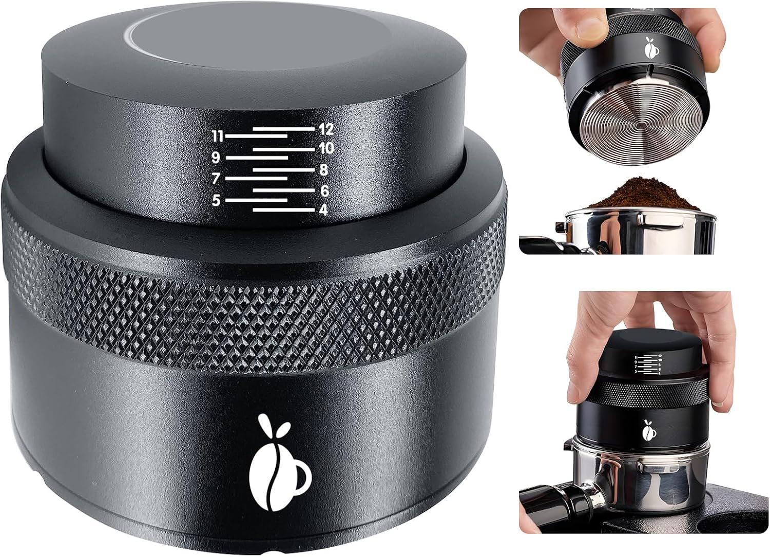 Espresso Tamper 51Mm, Adjustable Depth Coffee Tamper with Calibrated Spring Loaded, 304 Stainless Steel Palm Tamper Tool, Fits 51Mm Portafilter Basket (Black) image number 1